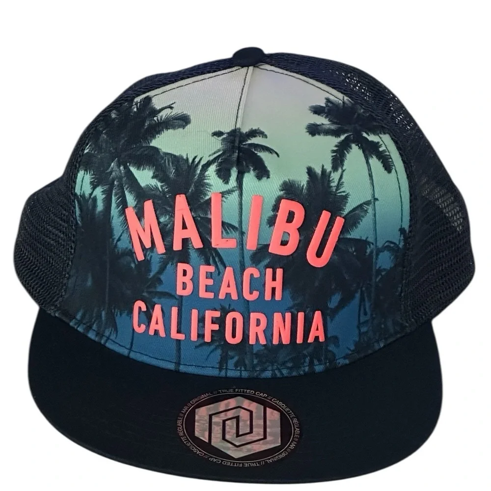 H&M woven fabric cap with a front Malibu Beach motif.NWOT.